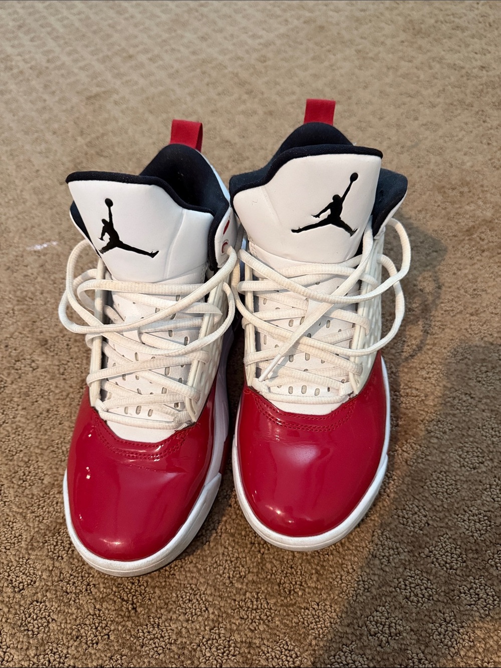 Jordan White and Red Retro High-Top Sneakers
